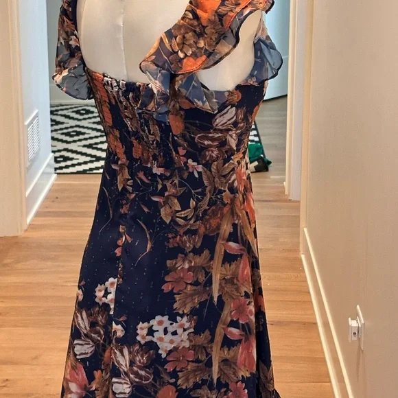 lulus Stunning Favorite Navy Blue Floral Ruffled High-Low Maxi Dress - Picture 6 of 9